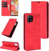 Voor Samsung Galaxy A42 5G Retro-skin Business magnetische zuignap lederen tas met houder & kaartsleuven & portemonnee (rood)