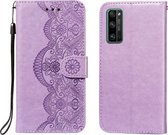 Voor Huawei Honor 30 Pro Flower Vine Embossing Pattern Horizontale Flip Leather Case met Card Slot & Holder & Wallet & Lanyard (Purple)