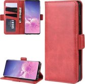 Voor Galaxy S10 dubbele gesp Crazy Horse zakelijke mobiele telefoon holster met kaarthouder beugelfunctie (rood)