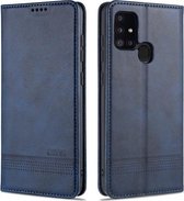 Voor Samsung Galaxy A21s AZNS Magnetische Kalf Textuur Horizontale Flip Leren Case met Kaartsleuven & Houder & Portemonnee (Donkerblauw)