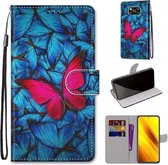 Voor Xiaomi Poco X3 NPC Gekleurde Tekening Cross Textuur Horizontale Flip PU Lederen Case met Houder & Kaartsleuven & Portemonnee & Lanyard (Blauw Rood Vlinder)