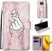 Voor Xiaomi Poco X3 NPC Gekleurde Tekening Cross Textuur Horizontale Flip PU Lederen Case met Houder & Kaartsleuven & Portemonnee & Lanyard (Roze Handen Hart)