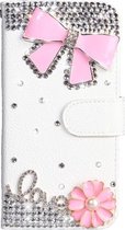 Strass patroon horizontale flip lederen tas met houder & kaartsleuven & portemonnee & lanyard voor Xiaomi Redmi 6 (roze strik)