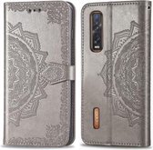 Voor OPPO Find X2 Pro Halverwege Mandala Embossing Pattern Horizontale Flip lederen tas met houder & kaartsleuven & portemonnee & fotolijst & lanyard (grijs)