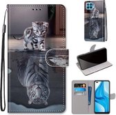 Voor OPPO F17 Pro / A93 4G / Reno4 Lite / Reno4 F Gekleurde tekening Cross Texture Horizontale flip PU lederen tas met houder & kaartsleuven & portemonnee & lanyard (kat wordt tijger)