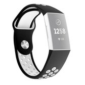 Tweekleurige polsband met ronde gaten, horlogeband voor Fitbit Charge 3, polsbandmaat: 130-195 mm (wit)