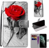 Gekleurde tekening Cross Texture Horizontale Flip PU lederen tas met houder & kaartsleuven & portemonnee & lanyard voor iPhone 11 Pro Max (B10 Wood Red Rose)