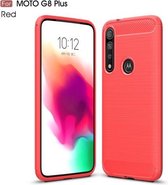 Voor Moto G8 Plus TPU-hoesje met geborstelde textuur van koolstofvezel (rood)