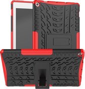 Voor Amazon Kindle Fire HD 10 2019 Bandtextuur TPU + PC Schokbestendige hoes met houder (rood)