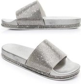 Strass Dames Slippers Bling Beach Slides, Maat: 41 (Zilver)