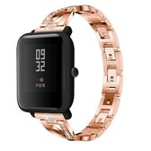 X-vormige diamanten bezaaide massieve roestvrijstalen polsband horlogeband voor Amazfit 20 mm (roségoud)