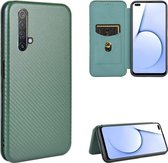 Voor OPPO Realme X50 / X50 5G Koolstofvezel Textuur Magnetische Horizontale Flip TPU + PC + PU lederen tas met kaartsleuf (groen)