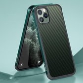 SULADA luxe 3D koolstofvezel getextureerd schokbestendig metaal + TPU frame hoesje voor iPhone 11 Pro (donkergroen)