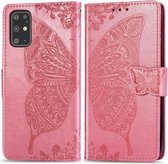 Voor Galaxy S20 + Butterfly Love Flower reliëf horizontale flip lederen tas met beugel / kaartsleuf / portemonnee / lanyard (roze)