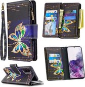 Voor Samsung Galaxy S20 Gekleurde Tekening Patroon Rits Horizontale Flip Leren Case met Houder & Kaartsleuven & Portemonnee (Vlinder)