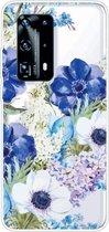 Voor Huawei P40 Pro + schokbestendig geverfd TPU-beschermhoes (blauw-witte roos)