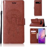 Windgong Uil Embossing Patroon Horizontale Leren Flip Case met Houder & Kaartsleuven & Portemonnee Voor Galaxy S10 + (Bruin)