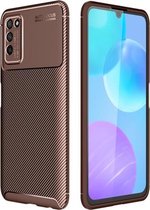 Voor Huawei Honor 30 Lite koolstofvezel textuur schokbestendig TPU-hoesje (bruin)