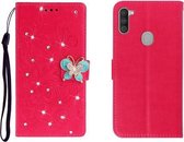 Voor OPPO A11 horizontale strass vlinder reliëf lederen tas met kaartsleuf & portemonnee & houder (rood)