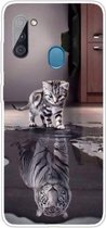 Voor Samsung Galaxy A11 gekleurd tekeningpatroon zeer transparant TPU beschermhoes (kat tijger)