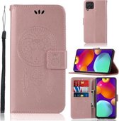 Voor Samsung Galaxy M62 Windgong Uil Embossing Patroon Horizontale Flip Leren Case met Houder & Kaartsleuven & Portemonnee (Rose Goud)