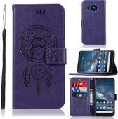 Voor Nokia 8.3 Windgong Uil Embossing Patroon Horizontale Flip Leren Case met Houder & Kaartsleuven & Portemonnee (Paars)
