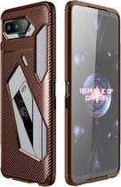 Voor Asus ROG Phone 5 koolstofvezel textuur schokbestendig TPU-hoesje (bruin)