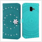Voor Galaxy J6 Plus Pressed Printing Sticking Drill Pattern Horizontal Flip PU Leather Case met houder & kaartsleuven & portemonnee & & lanyard (grasgroen)