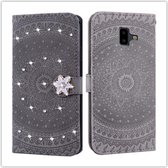 Voor Galaxy J6 Plus Pressed Printing Sticking Drill Pattern Horizontal Flip PU Leather Case met houder & kaartsleuven & portemonnee & & lanyard (grijs)