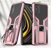 Voor Xiaomi Poco M3 Armor 2 in 1 PC + TPU magnetische schokbestendige behuizing met opvouwbare houder (roségoud)