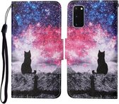 Voor Samsung Galaxy S20 Gekleurde Tekening Patroon Horizontale Flip Leren Case met Houder & Kaartsleuven & Portemonnee & Lanyard (Starry Cat)