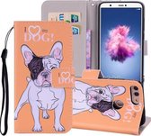 Hearted Dog Pattern Gekleurde tekening Horizontale leren Flip Case voor Huawei P Smart / Enjoy 7S, met houder & kaartsleuven & portemonnee & lanyard