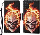 Voor Samsung Galaxy A02s (EU-versie) Gekleurde tekening patroon Horizontale flip lederen tas met houder & kaartsleuven & portemonnee & lanyard (vlamschedel)