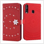 Voor Galaxy A60 Pressed Printing Sticking Drill Pattern Horizontale Flip PU lederen tas met houder & kaartsleuven & portemonnee & & lanyard (rood)