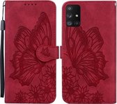 Voor Samsung Galaxy A51 Retro Skin Feel Butterflies Embossing Horizontale Flip Leather Case met houder & kaartsleuven & portemonnee (rood)