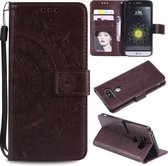 Voor LG K50 / Q60 Totem Bloem Reliëf Horizontale Flip TPU + PU lederen tas met houder & kaartsleuven & portemonnee (bruin)