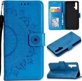 Voor Huawei Honor 20 Totem Bloem Reliëf Horizontale Flip TPU + PU lederen tas met houder & kaartsleuven & portemonnee (blauw)