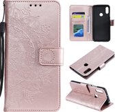 Voor Huawei Honor 20 Lite Totem Bloem Reliëf Horizontale Flip TPU + PU Leather Case met Houder & Kaartsleuven & Portemonnee (Rose Goud)