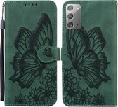 Voor Samsung Galaxy Note20 Retro Skin Feel Butterflies Embossing Horizontale Flip Leather Case met houder & kaartsleuven & portemonnee (groen)