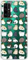 Voor Huawei Honor 30 schokbestendig geverfd transparant TPU beschermhoes (MIni Cats)