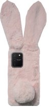 - ADEL Siliconen Back Cover Softcase Hoesje Geschikt voor Samsung Galaxy S10 Lite - Roze Konijn Pluche Stof