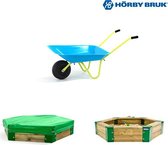 Horby Bruk® Zandbak 150 - Inclusief turqouise kruiwagen voor kinderen en zandbak hoes - Houten Zandbak - Speeltoestel buiten - Buitenspeelgoed voor jongens - Buitenspeelgoed meisje