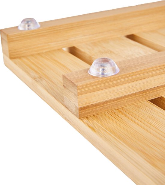 PANA® Badmat van bamboe • Bamboemat hygiënisch en wasbaar • Bamboe houten loper badkamer • 100% bamboe • Grootte: 50x80cm • Kleur: Wit