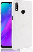 Schokbestendige krokodiltextuur pc + PU-hoes voor OPPO Realme 3 (wit)