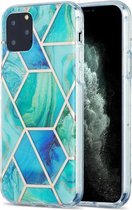 3D Electroplating Marble Pattern TPU beschermhoes voor iPhone 11 Pro (groenblauw)