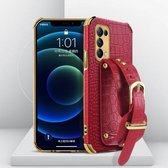 Voor OPPO Reno5 Pro Plus gegalvaniseerde TPU krokodillenpatroon lederen tas met polsband (rood)