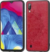 Voor Galaxy M10 Reliëf Mandala-patroon PC + TPU + stoffen telefoonhoes met draagkoord & magnetisch (rood)