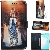 Voor Galaxy A91 Gekleurd Tekening Patroon Plain Weave Horizontale Flip Leren Case met Houder & Kaartsleuf & Portemonnee & Lanyard (Kat en Tijger)