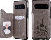 Voor Galaxy S10 5G Skull Head Embossing Pattern Schokbestendige beschermhoes met houder & kaartsleuven & portemonnee (grijs)