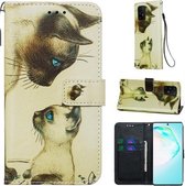 Voor Galaxy S10 Lite Gekleurd Tekening Patroon Plain Weave Horizontale Flip Leren Case met Houder & Kaartsleuf & Portemonnee & Lanyard (Kat)